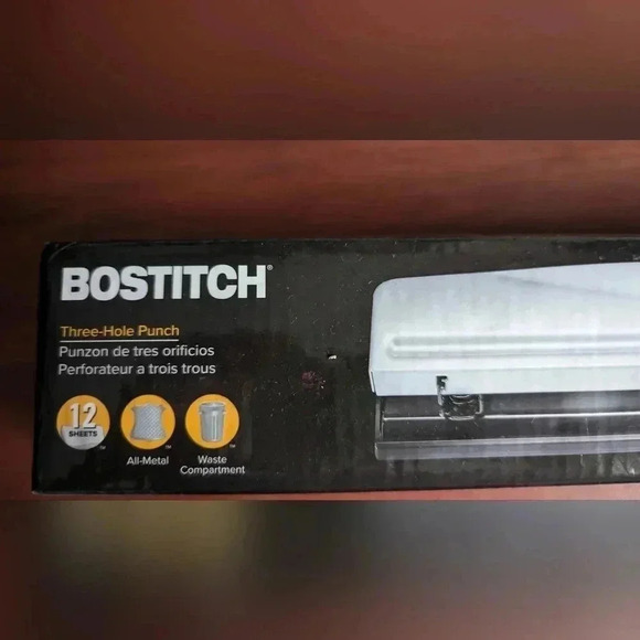 Bostitch Office Premium 3 Hole Punch, 12 Sheet Capacity, Metal, Rubber Base (NWT - Picture 2 of 9